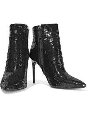 Rare alice + olivia Celyn Black Sequin Stiletto Ankle Boots Size 10